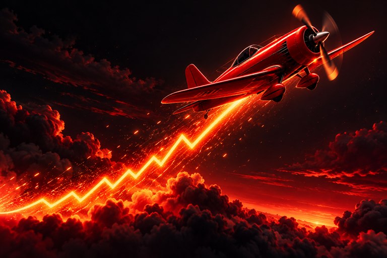 Rotes Flugzeug im steilen Aufstieg