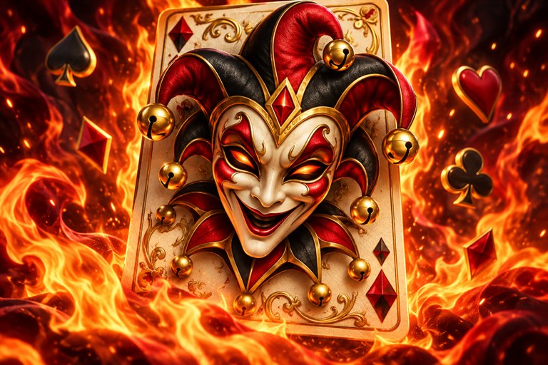 Feuriger Joker auf einer Spielkarte